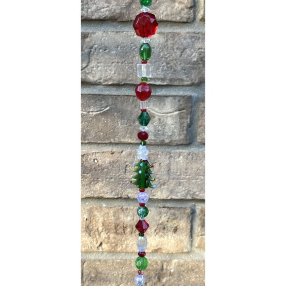 Beaded Christmas Tree Suncatcher Red Green Crystal Prism Hanging Decor - Picture 5 of 10